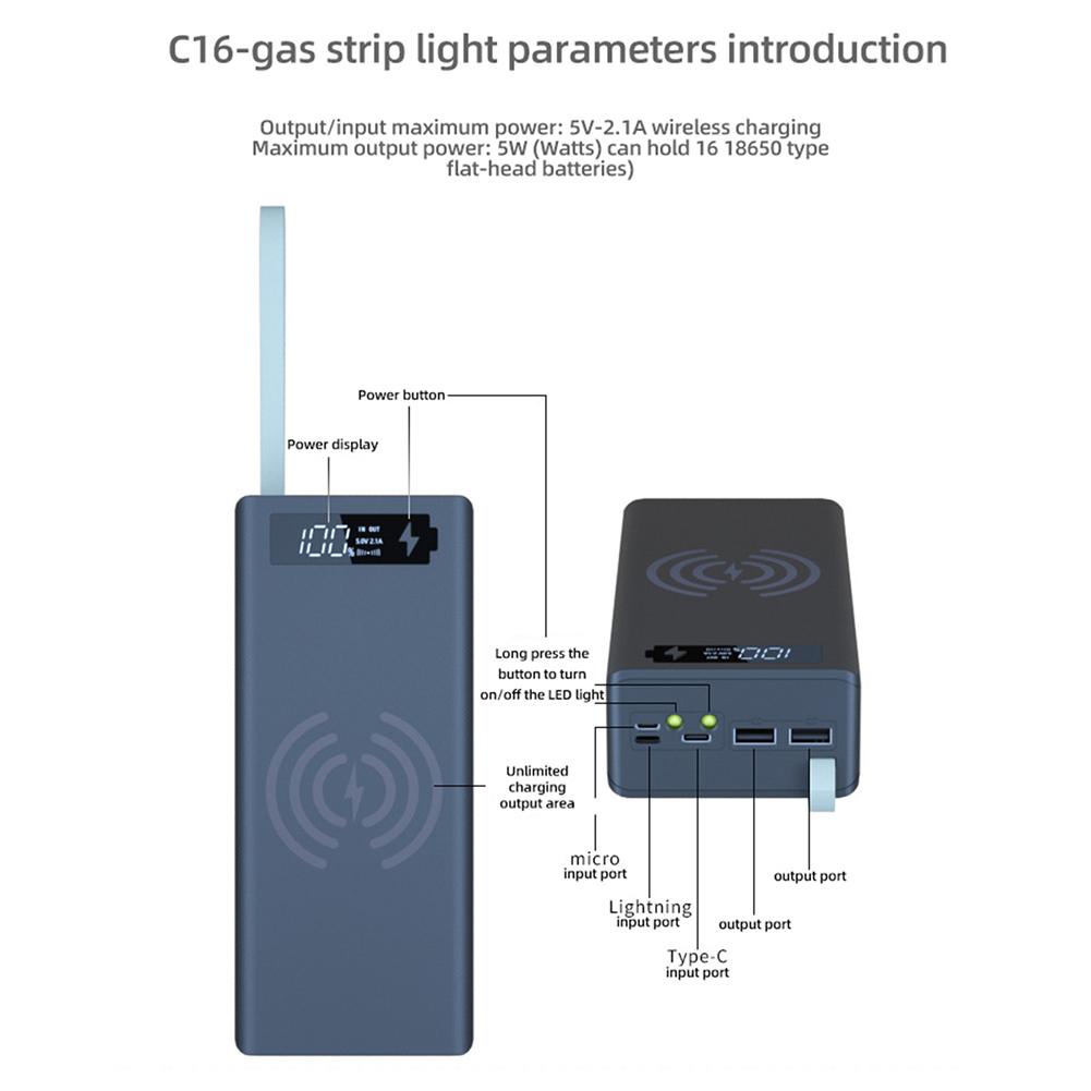 Портативный корпус для Power Bank 16*18650 C16 USB Без пайки Корпус для Power Bank Съемный QC 3.0 PD Корпус-оболочка для DIY Powerbank