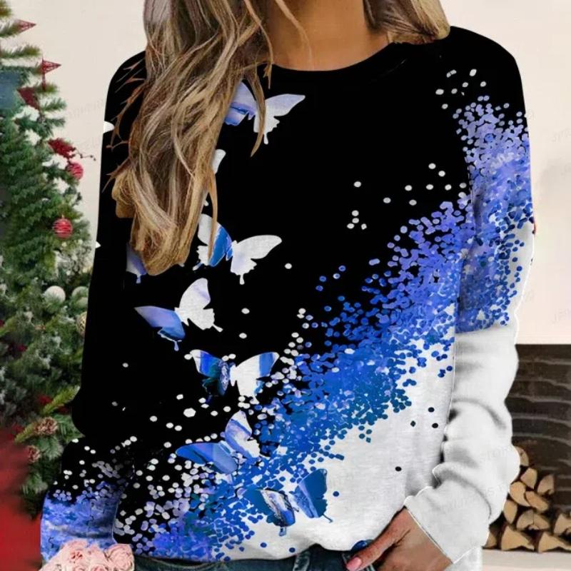 Butterfly Print Sweatshirt 3D Animal Printed Round Neck Long Sleeve Hoodie Women Fashion Giraffe Hoodie High Quality Coat Fleece