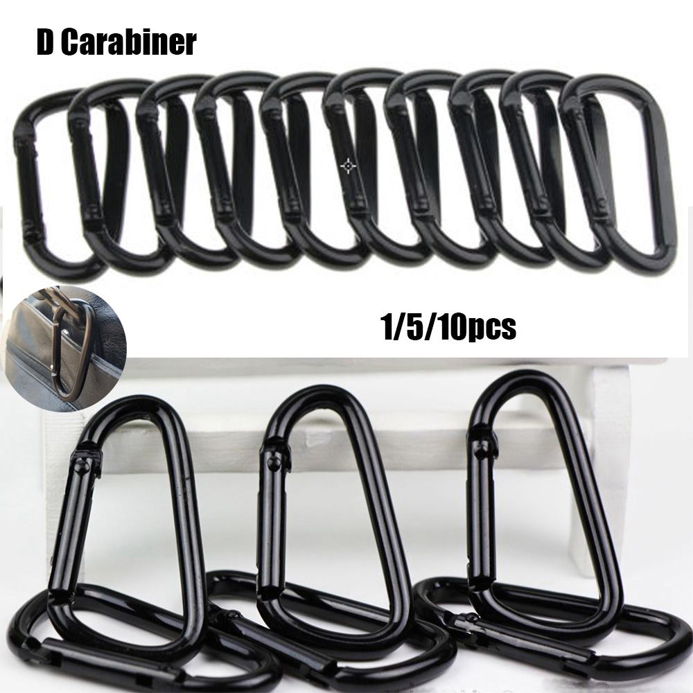 Aluminium Safety Black Climbing Button Buckle Keychain Camping Hiking Hook Alloy Carabiner