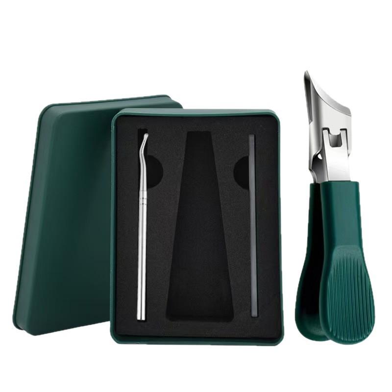 High-Grade Anti-Splash Angled Nail Clippers Set - Large Opening, Three-Piece for Grooved Nails