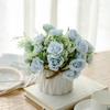 Artificial Flowers with Small Ceramic Vase Faux Roses Plants Eucalyptus Leaves Berries Flower Arrangements Decorations for Home