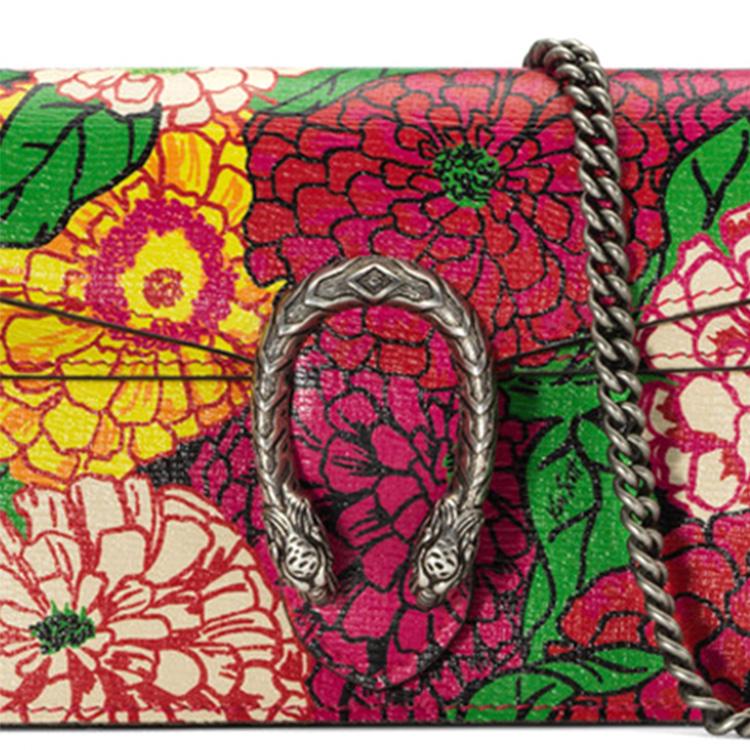 Gucci Dionysus Tiger Head Buckle Ken Scott Print Chain Leather Mini Shoulder Bag Women shoulder bag Rose-Pink Multicolor 476432-UAF0N-8464