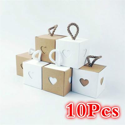 10 шт. Сердце Винтаж Крафт-бумага Подарочная коробка для конфет Упаковка Свадебная картонная коробка Мешочки для печенья Подарочные пакеты Упаковочные принадлежности
