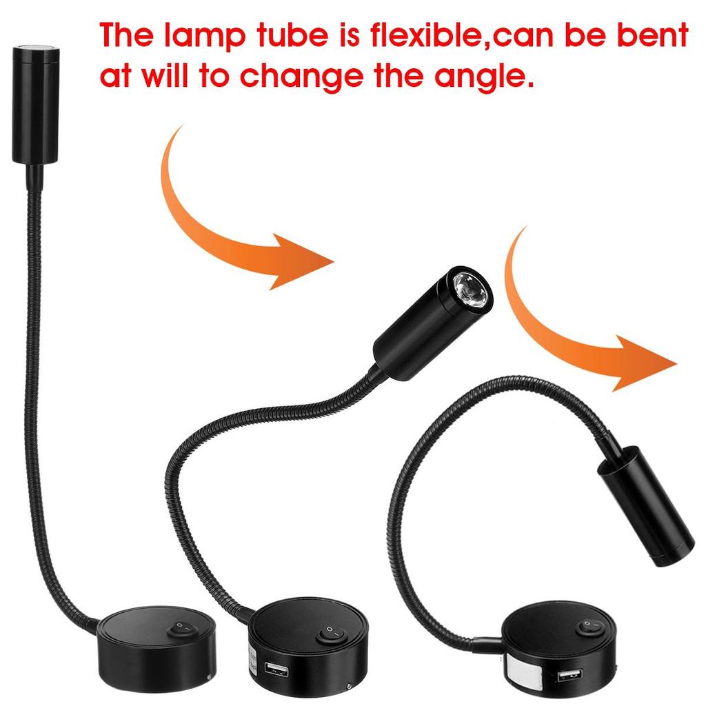 Светодиодный светильник для чтения на лодке, автофургоне, гибкий настенный светильник на гусиной шее, DC12V 24V для грузовиков, автодомов, яхт, кают с портом USB для зарядки