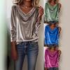 2025 New Women's Casual Pile Collar Long Sleeve Pullover Loose Solid Color Multicolor Women's T-Shirt