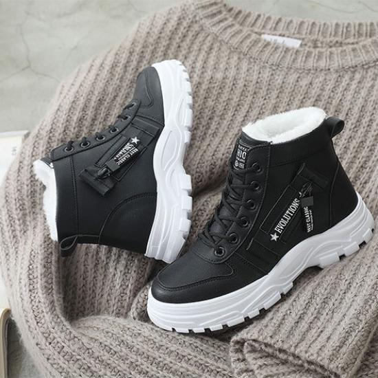 Winter Boots Women Ankle Boots Warm PU Plush Winter Woman Shoes Sneakers Flats Lace Up Ladies Shoes Women Short Snow Boots