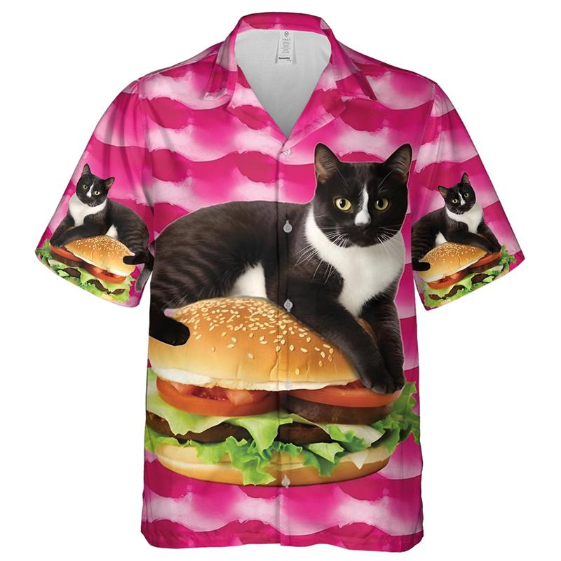 Рубашки с принтом животных и забавных кошек в 3D-стиле для мужчин, модная гавайская одежда, рубашка с коротким рукавом, повседневные блузки, однобортные мужские топы с кошками