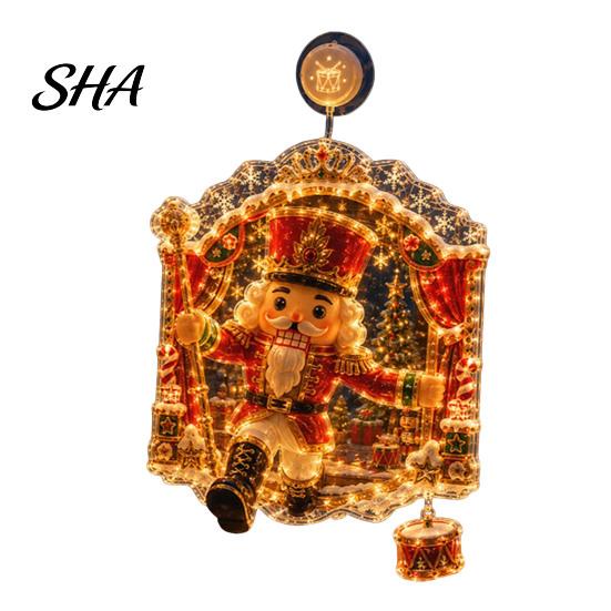Decorative Light for Bedroom Christmas Suction Cup Window Light, 7.8-Inch Double-Layer Warm LED Battery Powered Festive Hanging Holiday Glass Windows,