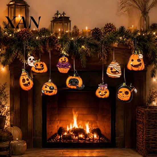 Ghost Mummy Black Cat Decor 12/24/36Pcs Halloween Wooden Pumpkin Hanging Ornaments, Cartoon Cute Pendant Pirate Wood Tags, Party Window Door Tree Home