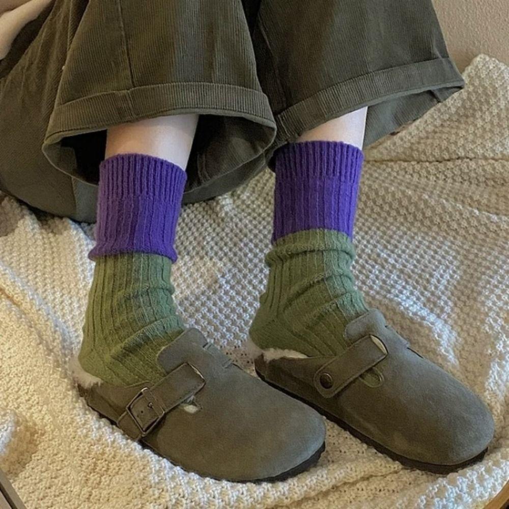 Retro Mid-Calf Wool Socks Colour Blocking Mid Tube Socks Fashion Winter Warm Socks  Autumn Winter