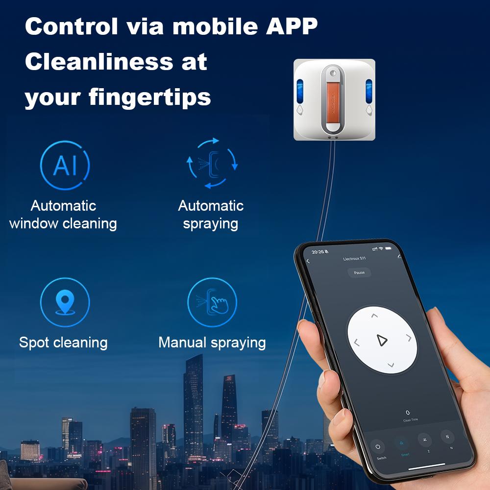 LIECTROUX S11 Robot Window Vacuum Cleanerr 4-Way Spray,Laser Sensor,Auto Glass Wet Mop,Home Floor Window Cleaning Robot