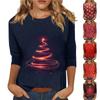 Women's O-Neck 3/4 Sleeve Christmas Print Top