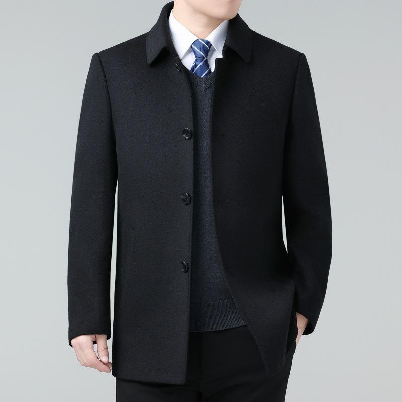 Двустороннее шерстяное кашемировое пальто для мужчин среднего возраста, утолщенное шерстяное пальто, ветровка средней длины с пуховой подкладкой для папы