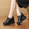 Slope Heel Women's Single Shoes 2025 New Small Super High Heel Thick Sole Waterproof Table Muffin Casual Shoes Leather Round Head Leather Shoes