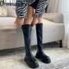 Fashion 2024 Winter Chunky Platform Heels Long Boots Round Toe Zipper Thick Sole Ladies Fashion Winter Women's Knee High Boots