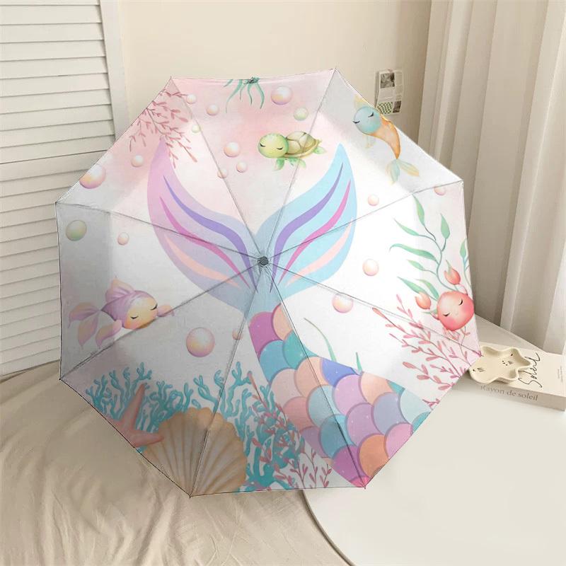 1PC Mermaid Tail Ocean Life Umbrella-8-Rib Reinforced Portable Folding Travel Suitable for All Seasons Outdoor Daily Use-Z0477