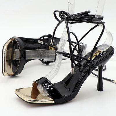 Модная обувь на высоком каблуке с квадратным носком и перекрестной шнуровкой для женщин, дизайнерская римская обувь на тонком каблуке со шнуровкой, модные удобные сандалии большого размера для женщин