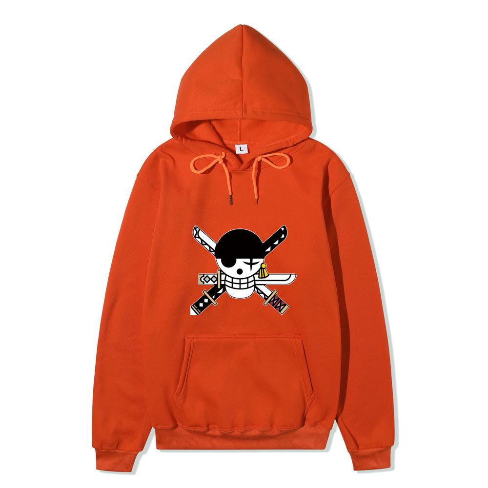 Anime One Piece Roronoa Zoro Hoodie, Pirate Logo Front Print Pullover Sweatshirt Long Sleeve Streetwear for Men Women