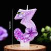Purple Flower Number Candles 0-9, Glitter Plumeria Birthday Cake Topper, Floral Themed Number Candle for Girls Birthday Party, W