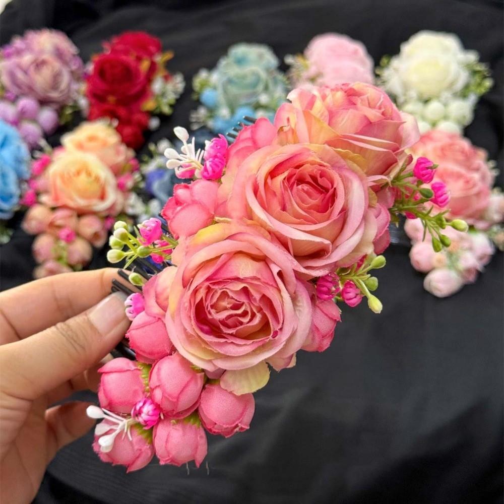 Thai Style Flowers Hairpin Sweet Chignon Hair Clips Rose Hair Comb Water Splashing Festival