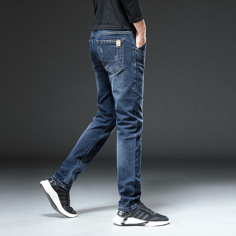 Autumn and Winter High Waist Denim Men's Loose Straight Stretch Cashmere Slim Business Casual Jeans Long Pants