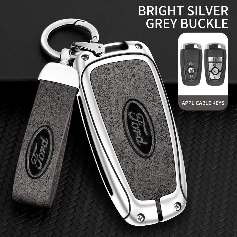 Car Sticker 2025 Hot Car Metal Leather Key Shell Case Ford Fusion Edge Mustang Explorer Expedition Bronco Ecosport Ranger F150 F