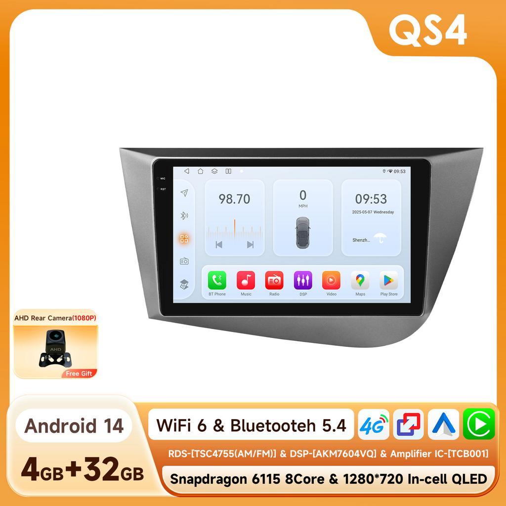 Интеллектуальная автомагнитола для Seat Leon MK2 2005 - 2012 Беспроводной Carplay DSP Стерео Мультимедиа GPS Навигация на базе Snapdragon 6115