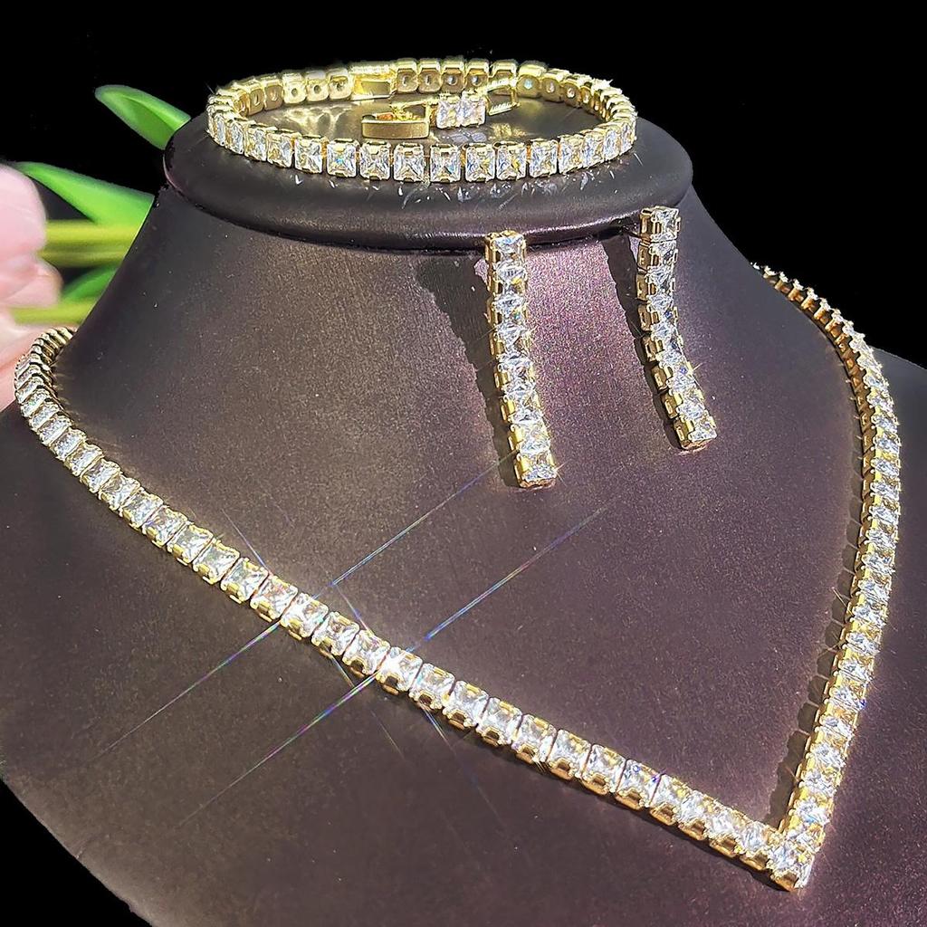 CMM 3 шт., высокое качество, свадебные украшения в Дубае, инкрустированные квадратные AAA циркониевые ожерелья, серьги, браслет, набор для женщин