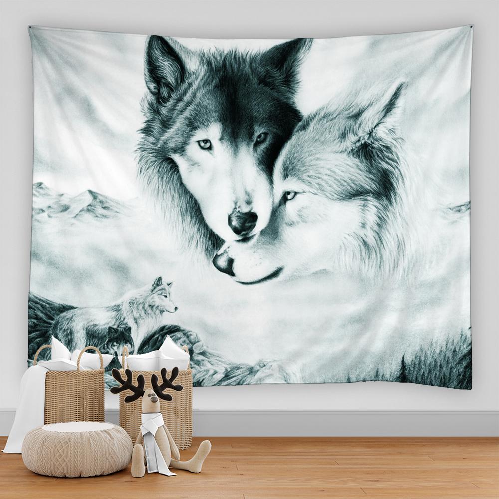 Гобелен с изображением волка, фон, психоделический настенный гобелен в этническом стиле для дома, гостиной, спальни, художественное украшение, пляжная подушка, гобелен