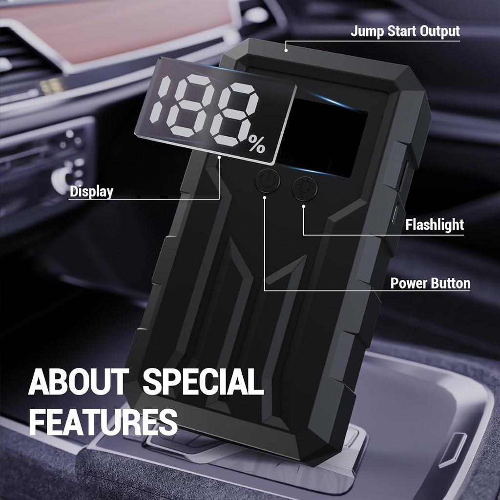 Пусковое устройство 4000А, Портативное зарядное устройство для автомобильного аккумулятора для двигателей 8-9 л, со светодиодным фонариком и быстрой зарядкой USB
