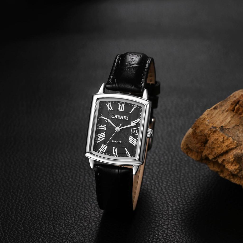 Genuine Leather Pair 3ATM Roman Analog Leather Adjustable Quartz Couple Black Present Women's Watch, Strap, Calendar, Watch Waterproof, Numeral,