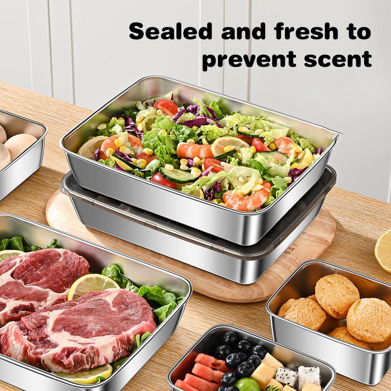 5 шт. Контейнер для хранения продуктов из нержавеющей стали, Контейнер для сохранения свежести с крышкой, Прямоугольный, для колбасы, лапши, фруктов