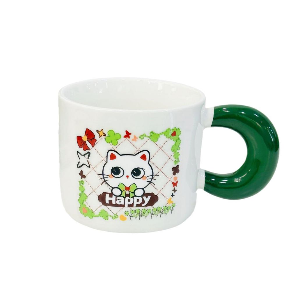 Cute Cartoon Cat Ceramic Cup Girls Mug with Lid Spoon Household Gift Box Water Cup High looking Gift