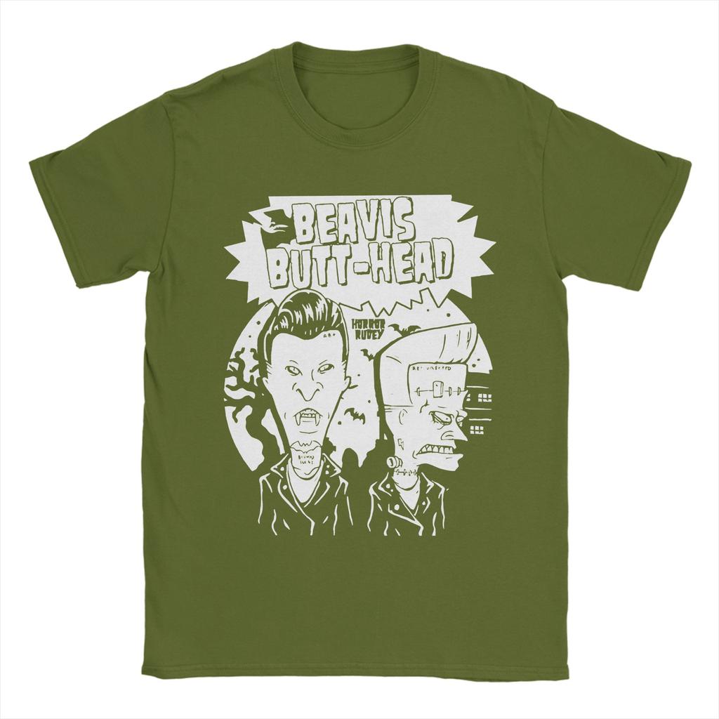 Hip Hop Beavis and Butthead horror black and white T Shirt Men Cotton Short Sleeve Round Neck Summer Clothing