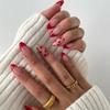 24 Pieces Simple Naked Pink Valentine's Day Wearing Nail French Red Edge Manicure Fake Nail Red Love Nail Piece