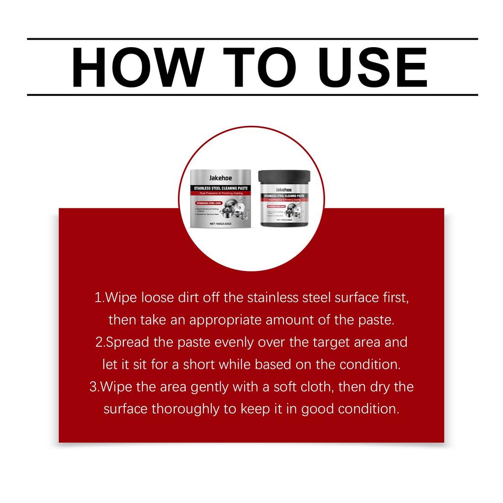 Jakehoe stainless steel cleaning paste kitchen household decontamination renovation restores luster, multi-surface suitable for easy descaling 100g