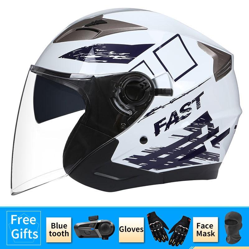 BLD Motorcycle Helmet With Bluetooth Intercom Dual Visor Removable Lens All Season Riding Gear Scooter Motorbike
