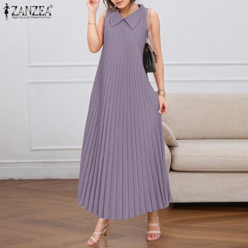 ZANZEA Женское повседневное платье без рукавов со складками и отложным воротником