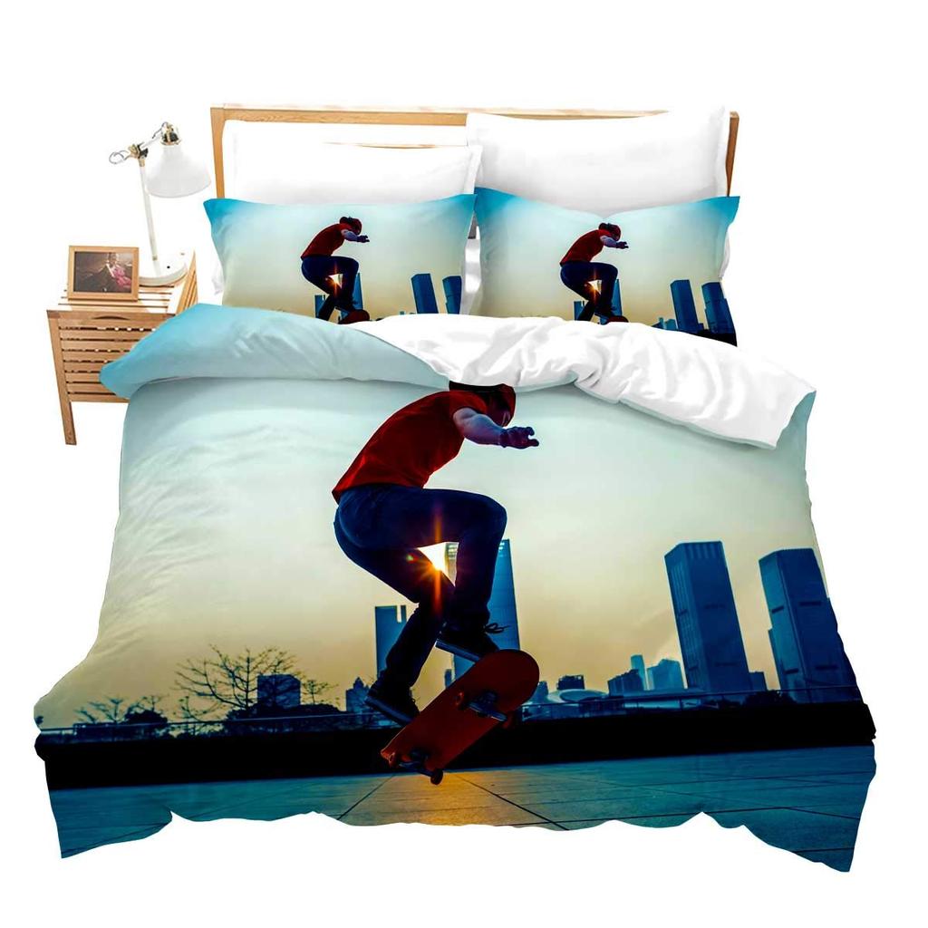 Skateboard Duvet Cover Set For Kids Teens Queen Size Lightweight Down Comforter Covers 2 Pillowcases 1 Comforter Cover No Quilt