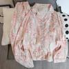 Flower Print Women Autumn Two Piece Pajama Set Long Sleeve V Neck Top Elastic Waist Pants Female Sleepwear