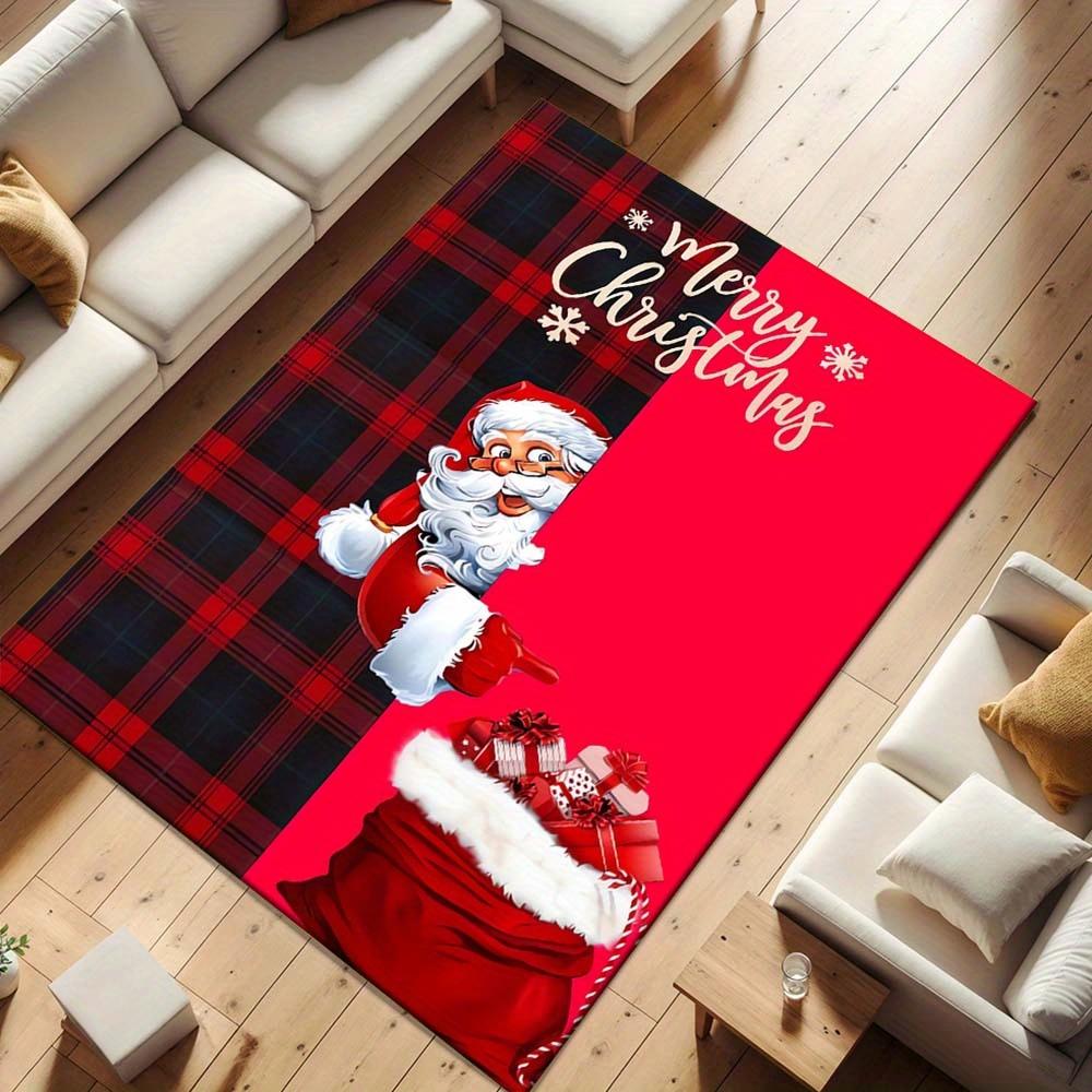1pc Christmas Themed Rug, Santa Claus Delivering Gifts Secretly Print, Bedside Carpet, Non slip Laundry Room Mat, Machine Washable Water Abs