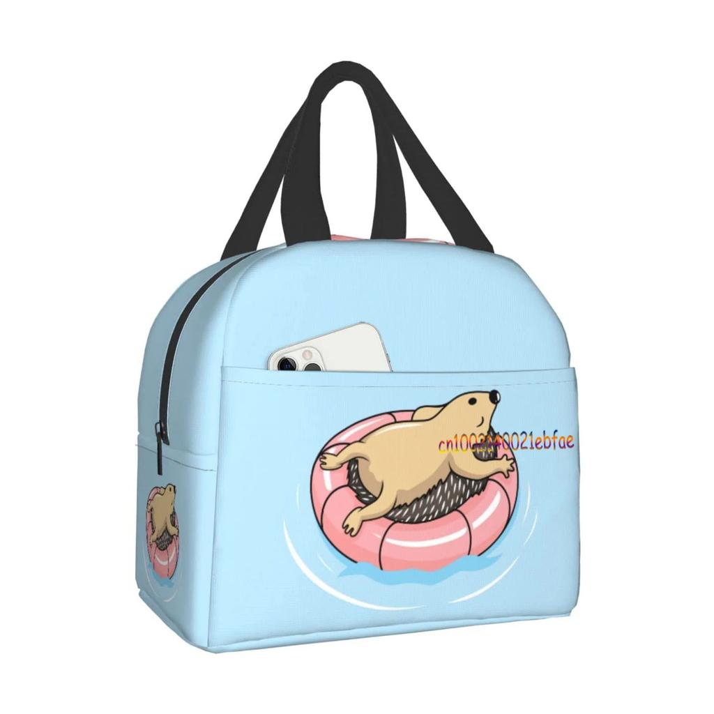 Симпатичные ежики, цветы, синяя сумка для ланча, дорожная коробка, рабочий бенто-холодильник, многоразовая сумка для пикника, изолированные контейнеры, сумки для покупок