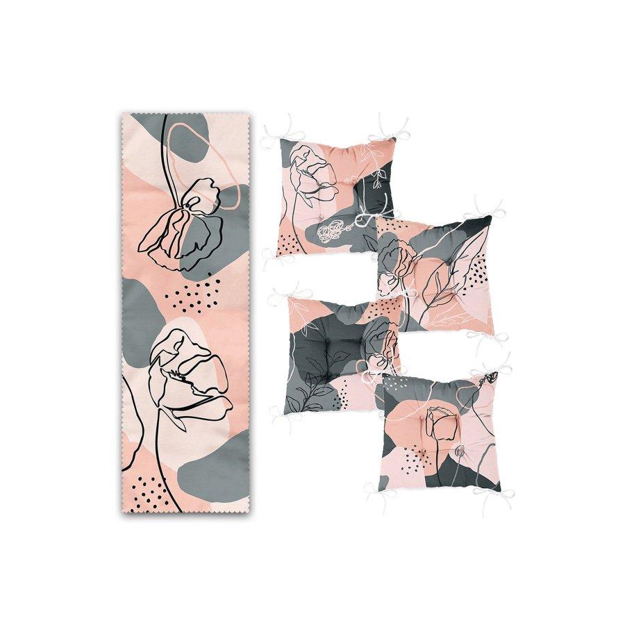 Набор подушек для стула с цифровой печатью Rose Design / 4 квадратных подушки для стула 40 × 40 см и 1 бегун