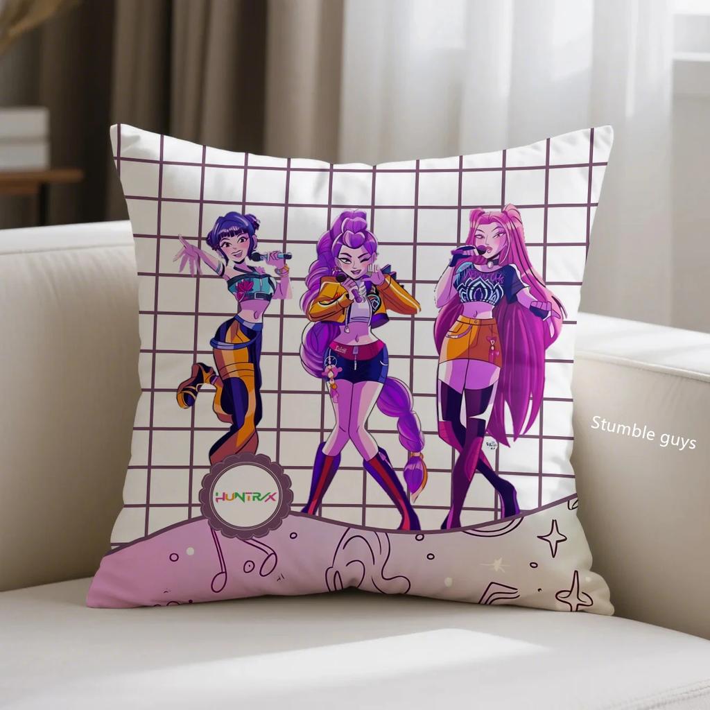 Kpop Cushion Cover Demon Hunters Anime Sofa Pillowcase For Fans