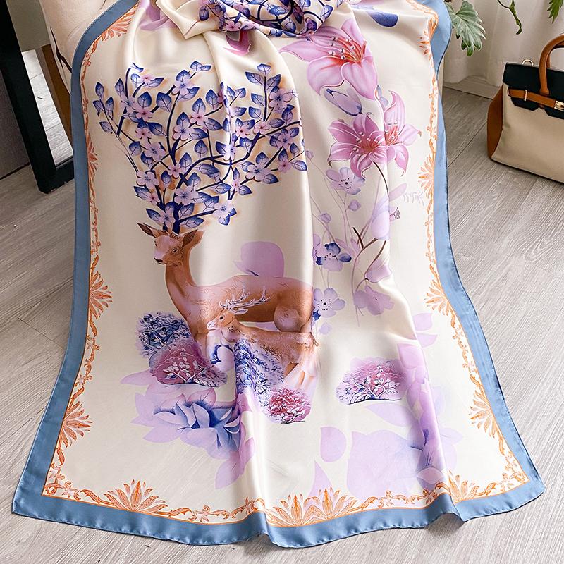 Luxury Satin Silk Scarf For Women New Print Shawls And Wraps Neckerchief Large Hijab Beach Stoles Headscarves Echarpe Bandana