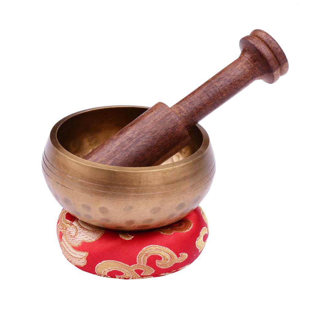 Tibetan Singing Bowl Set with 8cm/3inch Handmade Metal Sound Bowl & Soft Cushion & Wooden