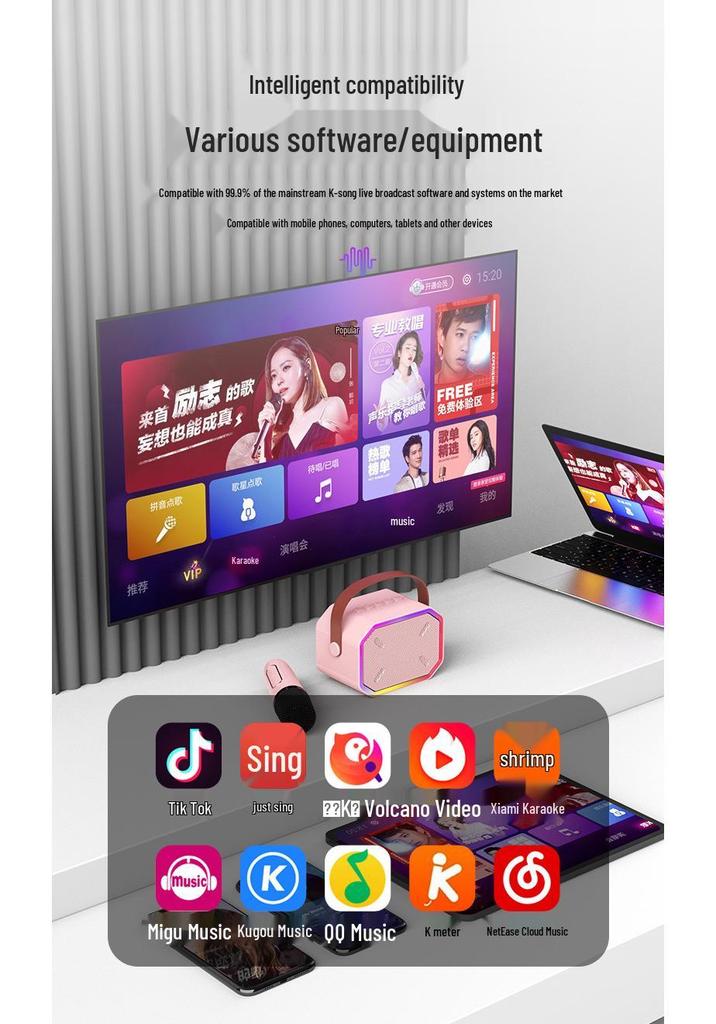 Мини-динамик P3 Bluetooth с беспроводным микрофоном для домашнего караоке