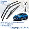 3PCS For Renault Kadjar 2015-2019 26"+17"+9" Front Rear Wiper Blades Windshield Windscreen Window Cutter Accessories 2015 2016 2017 2018 2019