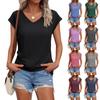 Women's Summer Fashion V-neck Solid Color Short Sleeve T-Shirt Casual Top