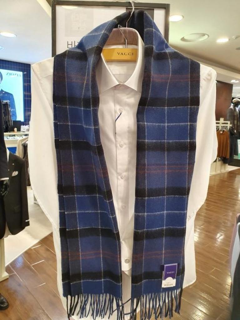 Мужской зимний теплый и уютный 100% шерстяной премиум материал темно-синий клетчатый шарф VM1I 3BR 103N0